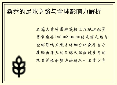 桑乔的足球之路与全球影响力解析 桑乔的足球之路与全球影响力解析